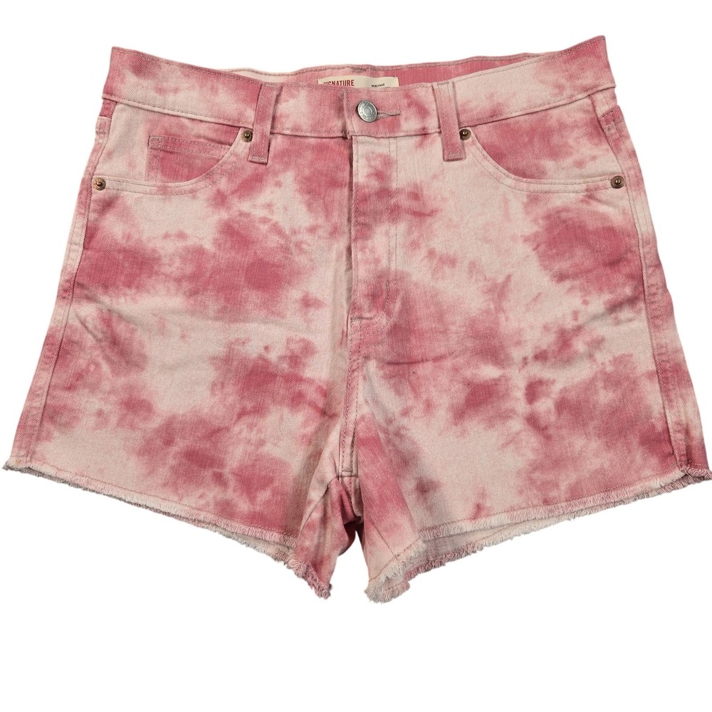 Signature Levi Strauss & Co Shorts Womens 8 Pink High Rise Denim Tie Dye Cutoff